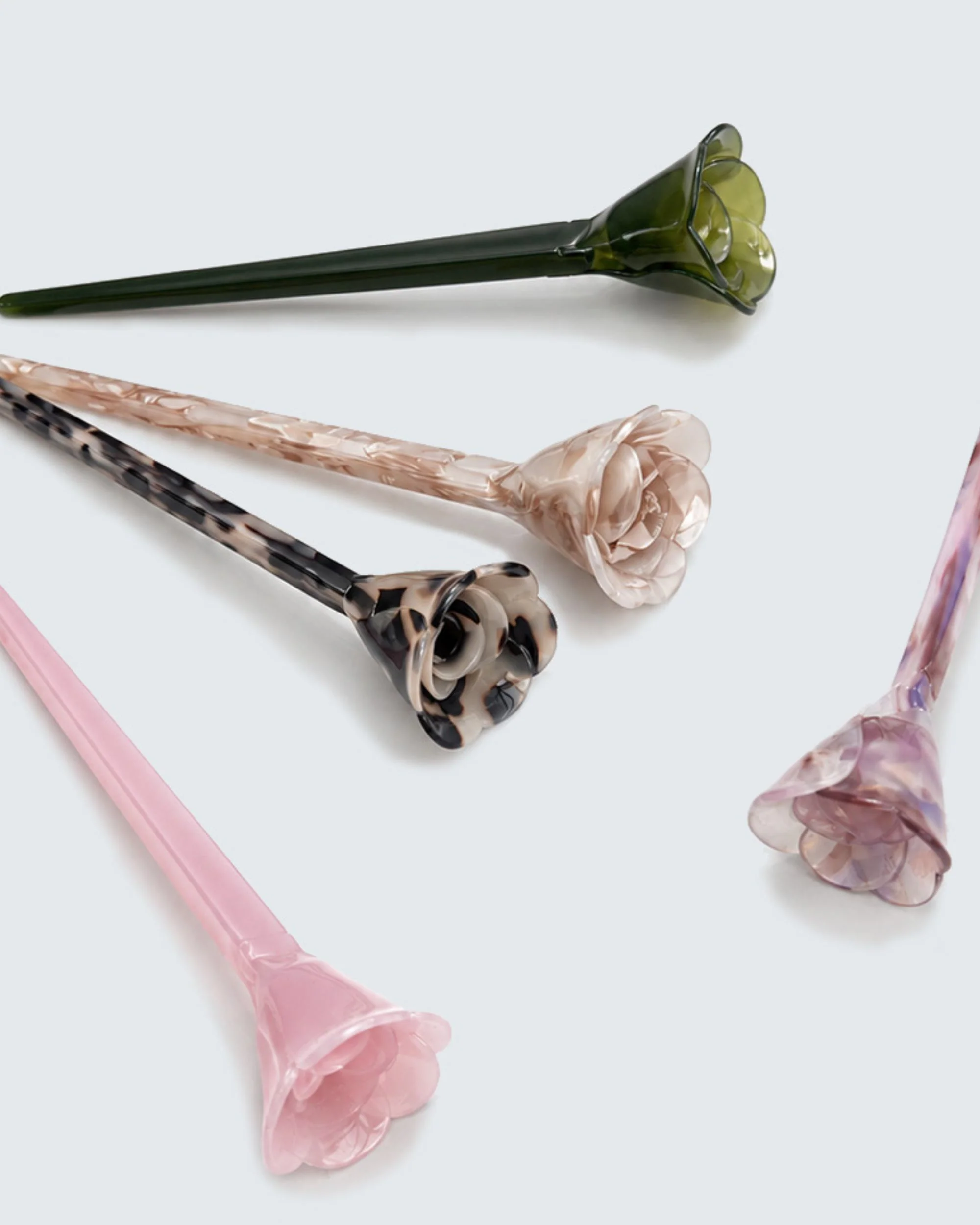 Flower Chopstick Hair Pin, Olive Green - Image 5