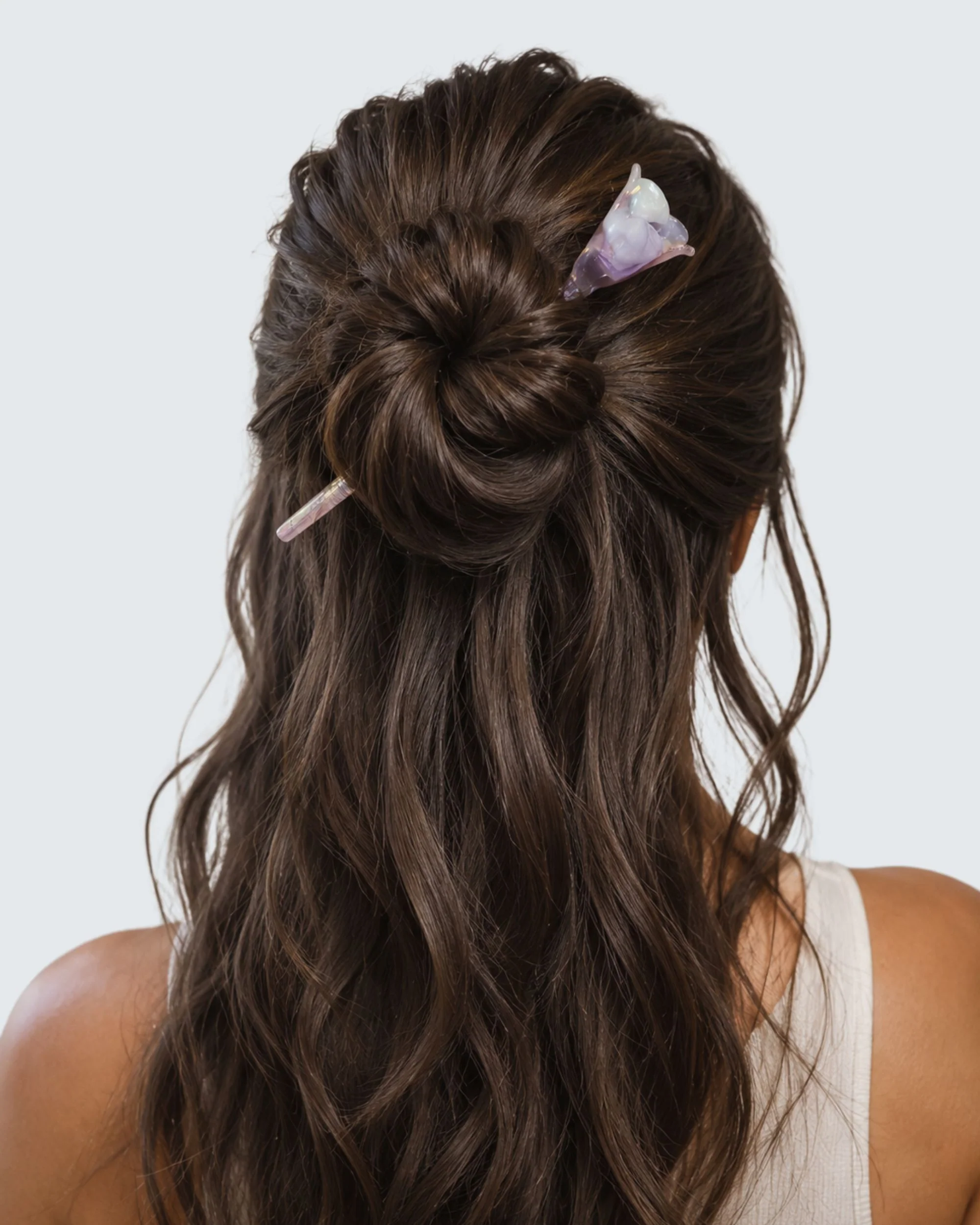 Flower Chopstick Hair Pin, Purple Shell - Image 4